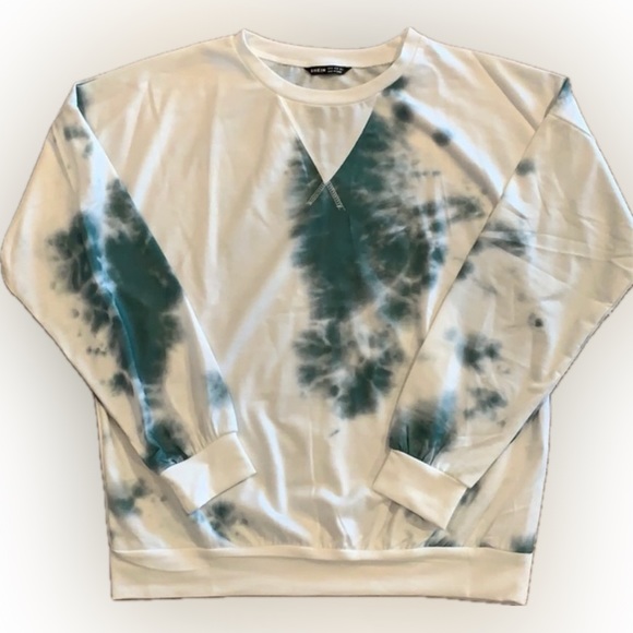 SHEIN Tops - Green & White Tie-Dye Crewneck Sweatshirt - M